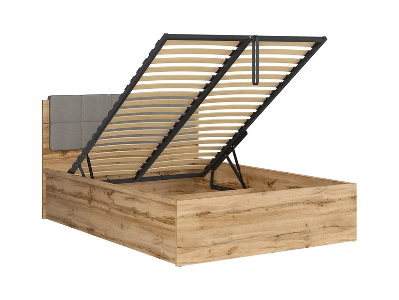 Tetrix Double Bed 140 with Storage | Wotan Oak | Tall Headboard | 140x200cm | Optional Upholstered Headboard Panel