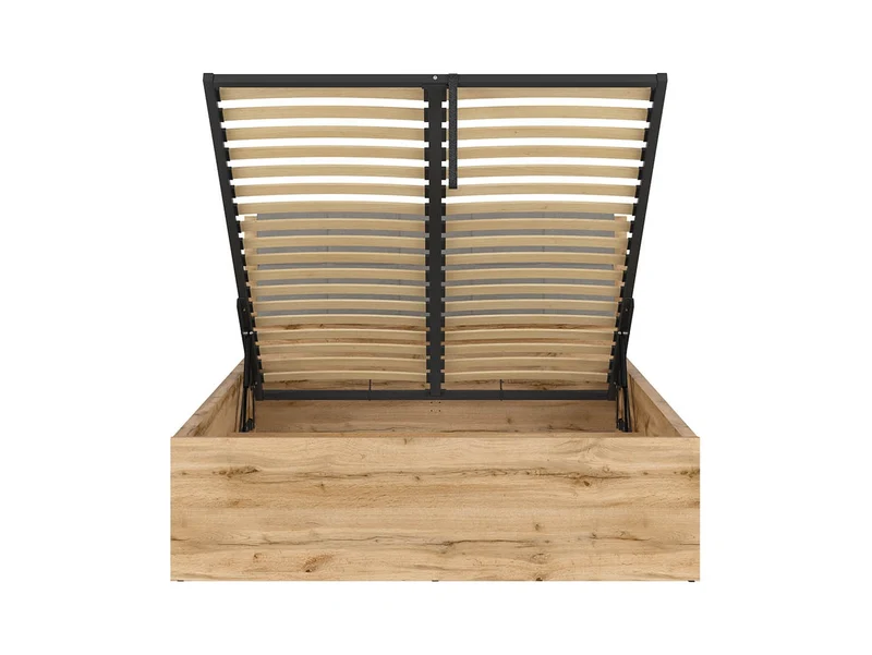 Tetrix Double Bed 140 with Storage | Wotan Oak | Tall Headboard | 140x200cm | Optional Upholstered Headboard Panel