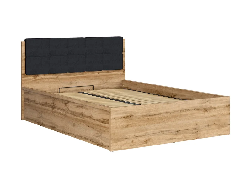 Tetrix Double Bed 140 with Storage | Wotan Oak | Tall Headboard | 140x200cm | Optional Upholstered Headboard Panel