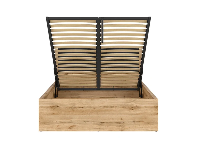 Tetrix Double Bed 140 with Storage | Wotan Oak | Tall Headboard | 140x200cm | Optional Upholstered Headboard Panel