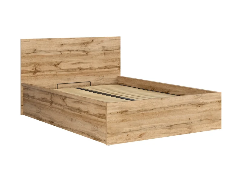 Tetrix Double Bed 140 with Storage | Wotan Oak | Tall Headboard | 140x200cm | Optional Upholstered Headboard Panel