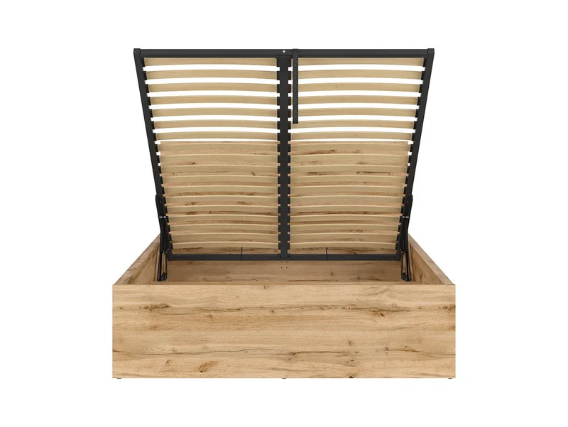 Tetrix Double Bed 140 with Storage | Wotan Oak | Tall Headboard | 140x200cm | Optional Upholstered Headboard Panel