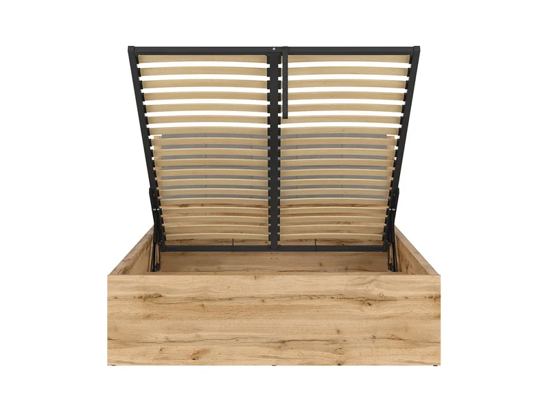 Tetrix Double Bed 140 with Storage | Wotan Oak | Tall Headboard | 140x200cm | Optional Upholstered Headboard Panel