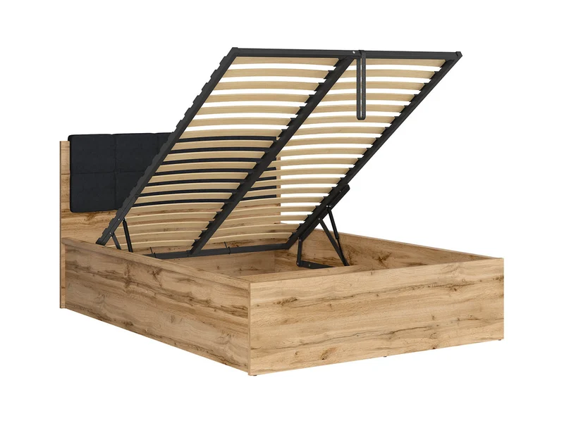 Tetrix Double Bed 140 with Storage | Wotan Oak | Tall Headboard | 140x200cm | Optional Upholstered Headboard Panel