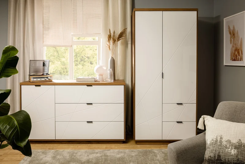 Forn Sideboard | 1 Door, Shelf & 3 Drawers | Dark Delano Oak & White Gloss | 156x93x42.5cm