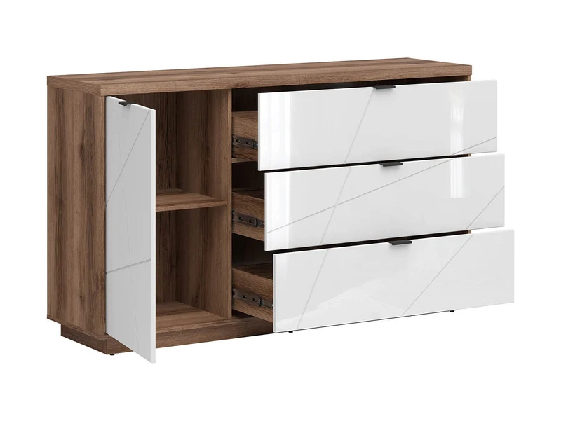 Forn Sideboard | 1 Door, Shelf & 3 Drawers | Dark Delano Oak & White Gloss | 156x93x42.5cm