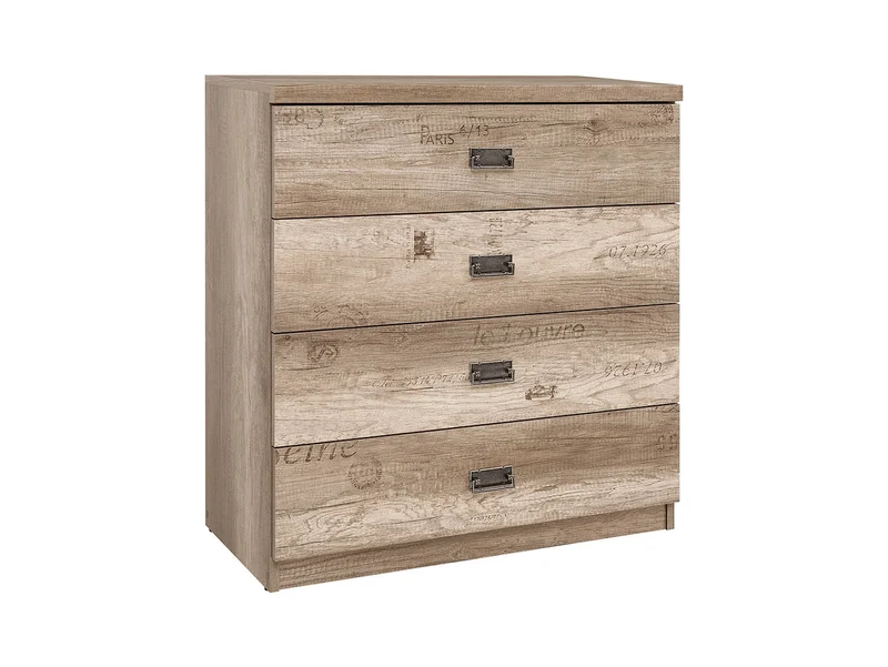 Malcolm Chest of Drawers | 4 Drawers | Canyon Monument Oak & Tungsten Grey | Letter Print | 80x87.5x40cm