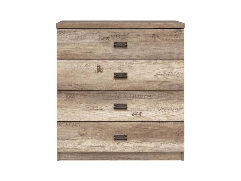 Malcolm Chest of Drawers | 4 Drawers | Canyon Monument Oak & Tungsten Grey | Letter Print | 80x87.5x40cm