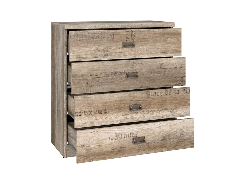 Malcolm Chest of Drawers | 4 Drawers | Canyon Monument Oak & Tungsten Grey | Letter Print | 80x87.5x40cm