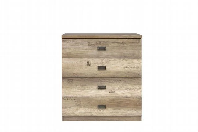 Malcolm Chest of Drawers | 4 Drawers | Canyon Monument Oak & Tungsten Grey | Letter Print | 80x87.5x40cm