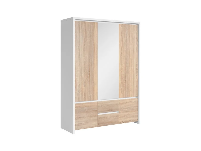 Kaspian Wardrobe | 5 Doors, Mirror Front, 2 Drawers & Hanging Rail | White & Sonoma Oak | 153.5x211cm