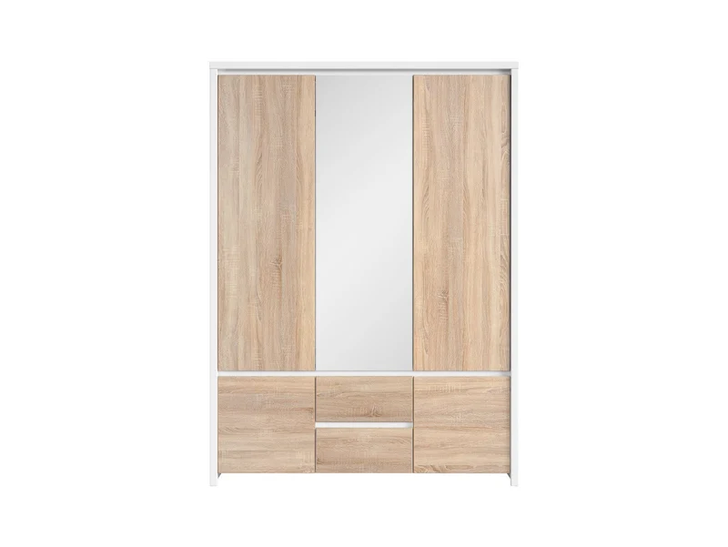 Kaspian Wardrobe | 5 Doors, Mirror Front, 2 Drawers & Hanging Rail | White & Sonoma Oak | 153.5x211cm