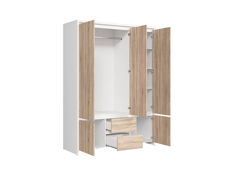 Kaspian Wardrobe | 5 Doors, Mirror Front, 2 Drawers & Hanging Rail | White & Sonoma Oak | 153.5x211cm