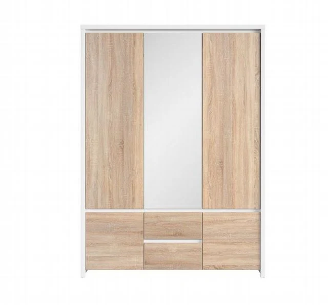 Kaspian Wardrobe | 5 Doors, Mirror Front, 2 Drawers & Hanging Rail | White & Sonoma Oak | 153.5x211cm