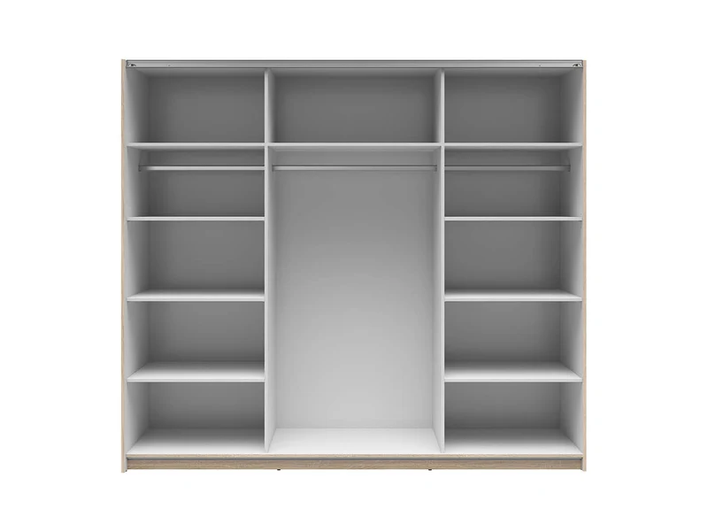 Tetrix Sliding Door Wardrobe 220 cm – 3 Rails, 9 Shelves & Mirror Option | Sonoma Oak | 220×195.5×60 cm