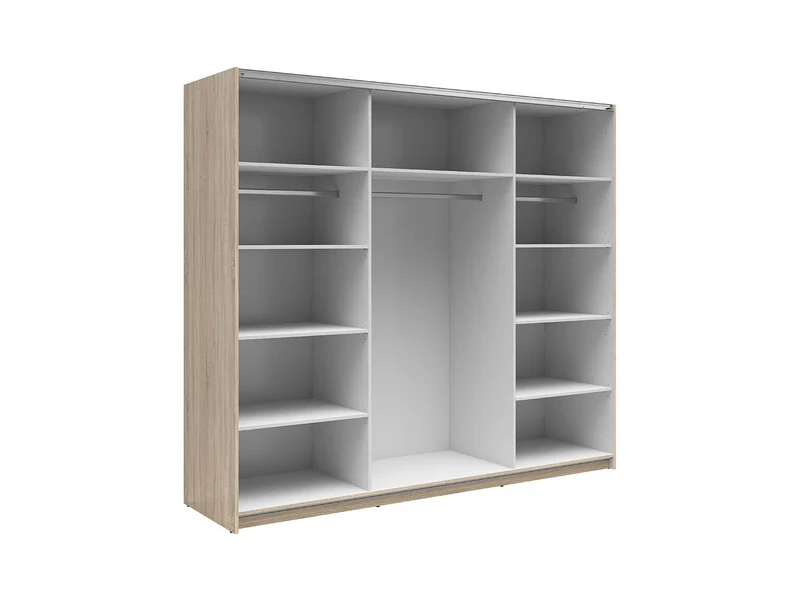 Tetrix Sliding Door Wardrobe 220 cm – 3 Rails, 9 Shelves & Mirror Option | Sonoma Oak | 220×195.5×60 cm