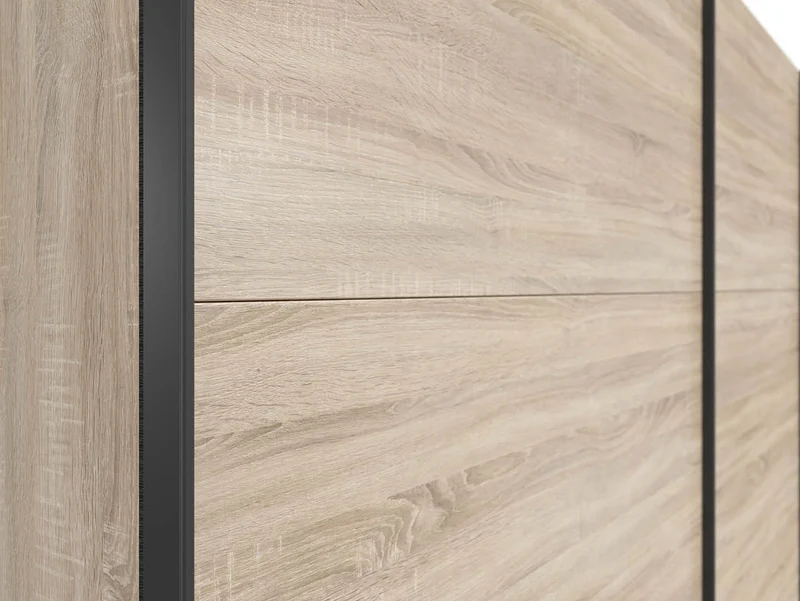 Tetrix Sliding Door Wardrobe 220 cm – 3 Rails, 9 Shelves & Mirror Option | Sonoma Oak | 220×195.5×60 cm