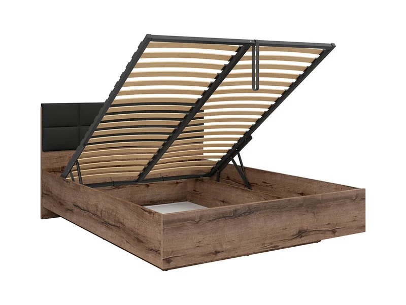 Kassel B1 Bed 180×200 with Storage – Monastery Oak / Black | Nano-Tech Fabric