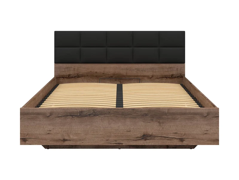 Kassel B1 Bed 180×200 with Storage – Monastery Oak / Black | Nano-Tech Fabric