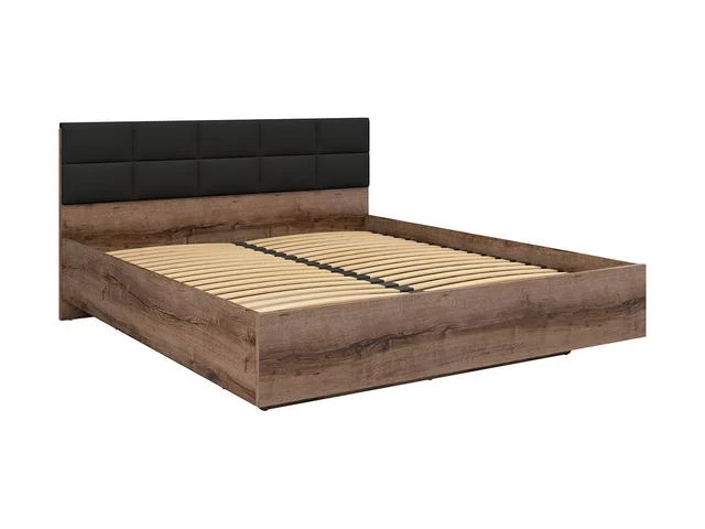 Kassel B1 Bed 180×200 with Storage – Monastery Oak / Black | Nano-Tech Fabric