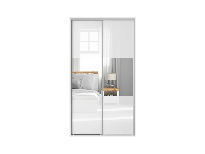 Flex Sliding Door Wardrobe 120 cm – White / White Gloss Mirror | Soft-Close Drawer