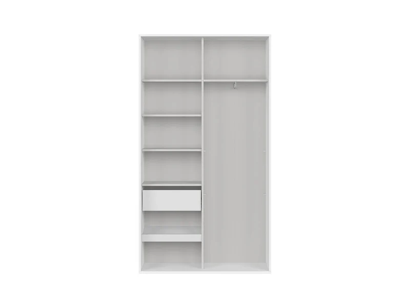 Flex Sliding Door Wardrobe 120 cm – White / White Gloss Mirror | Soft-Close Drawer