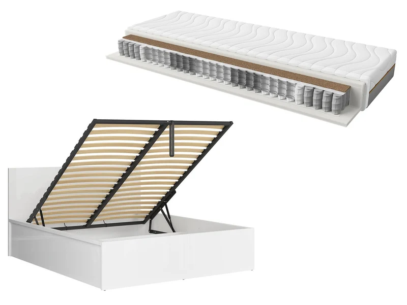 Tetrix Bed 160×200 + Ceres AV Pocket Spring Mattress Set – White Gloss