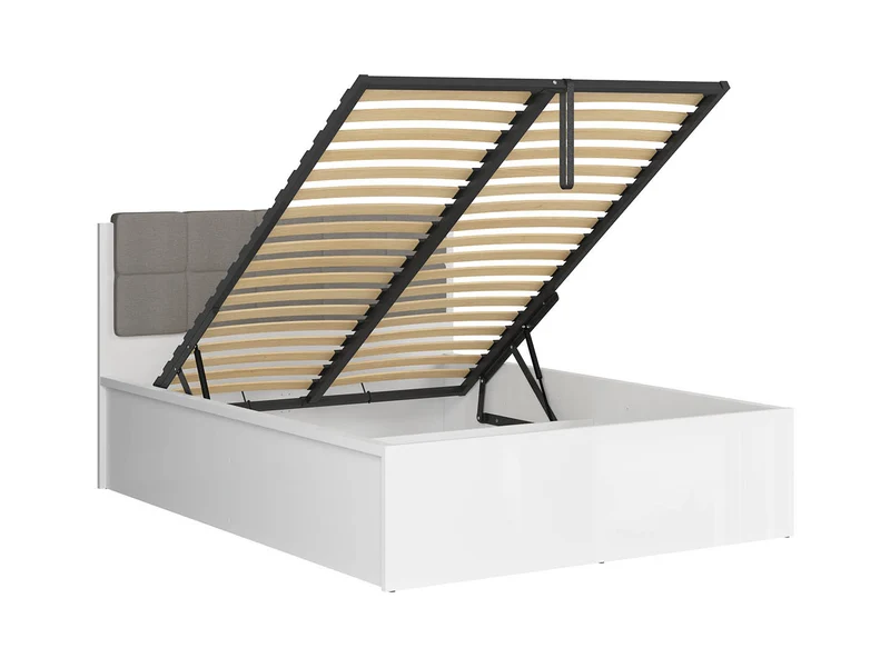 Tetrix Bed 140×200 with Storage – White Gloss | Optional Upholstered Headboard