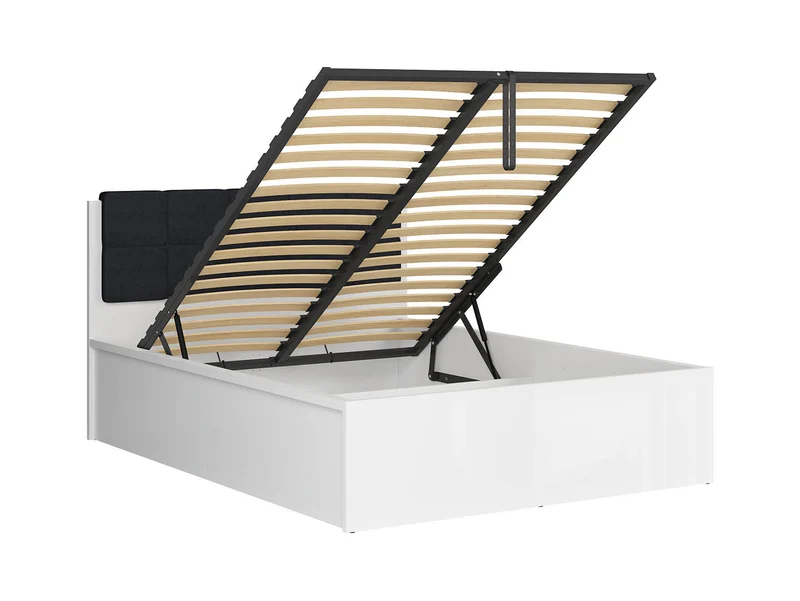Tetrix Bed 140×200 with Storage – White Gloss | Optional Upholstered Headboard