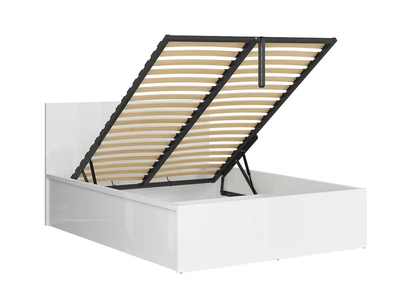 Tetrix Bed 140×200 with Storage – White Gloss | Optional Upholstered Headboard