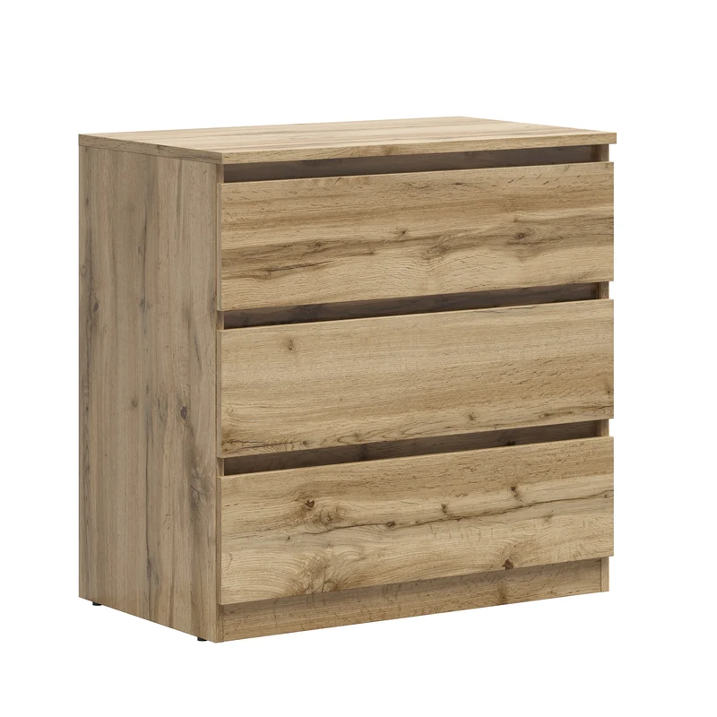 Tetrix Chest of Drawers 3-Drawer 75 cm – Wotan Oak | Handleless Push-to-Open