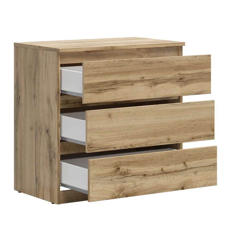 Tetrix Chest of Drawers 3-Drawer 75 cm – Wotan Oak | Handleless Push-to-Open