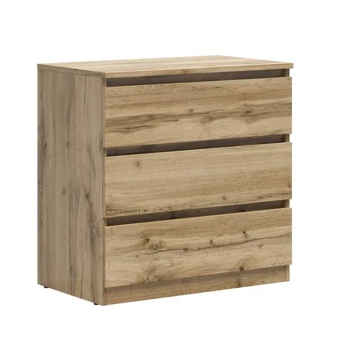 Tetrix Chest of Drawers 3-Drawer 75 cm – Wotan Oak | Handleless Push-to-Open
