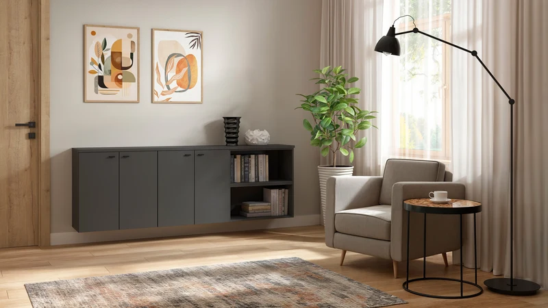 System 64 Open Shelf Unit – Graphite | Wall-Mount or Floor | Modular | 64×64×33 cm