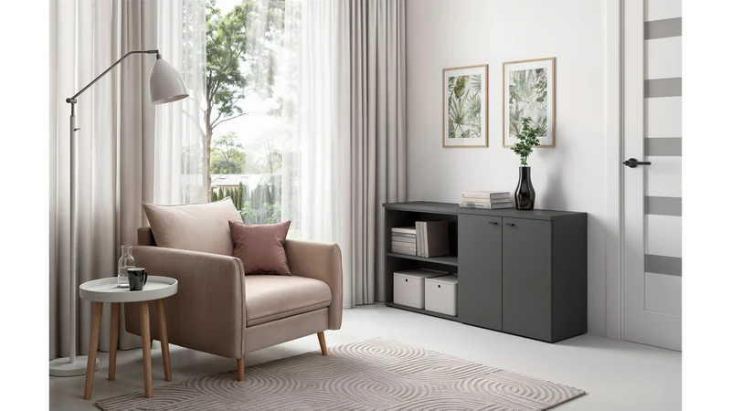 System 64 Open Shelf Unit – Graphite | Wall-Mount or Floor | Modular | 64×64×33 cm