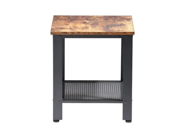 Roman Square Side Table 40x40x45 cm – Walnut Top, Black Metal Base