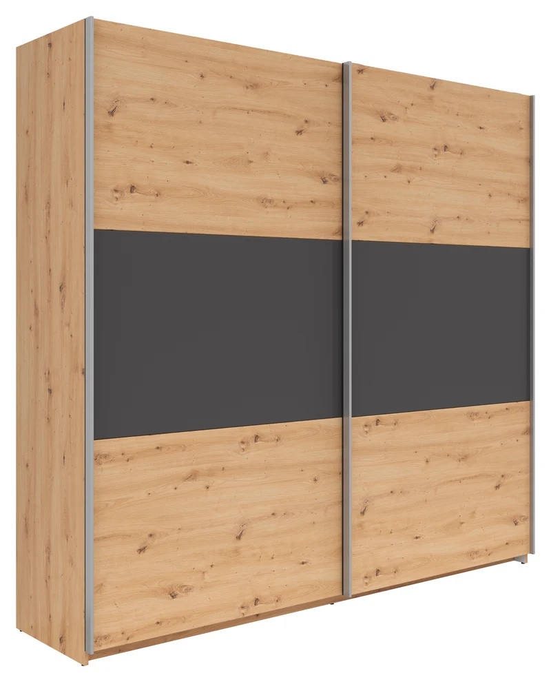Saturn Sliding Door Wardrobe 218x210 cm – Artisan Oak & Graphite, 2 Rails & 2 Shelves
