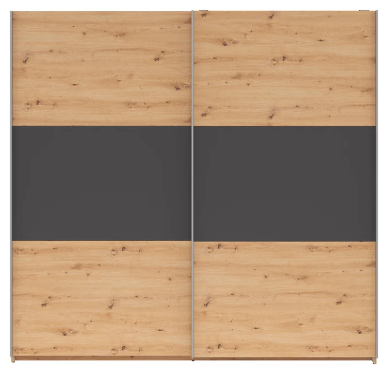 Saturn Sliding Door Wardrobe 218x210 cm – Artisan Oak & Graphite, 2 Rails & 2 Shelves