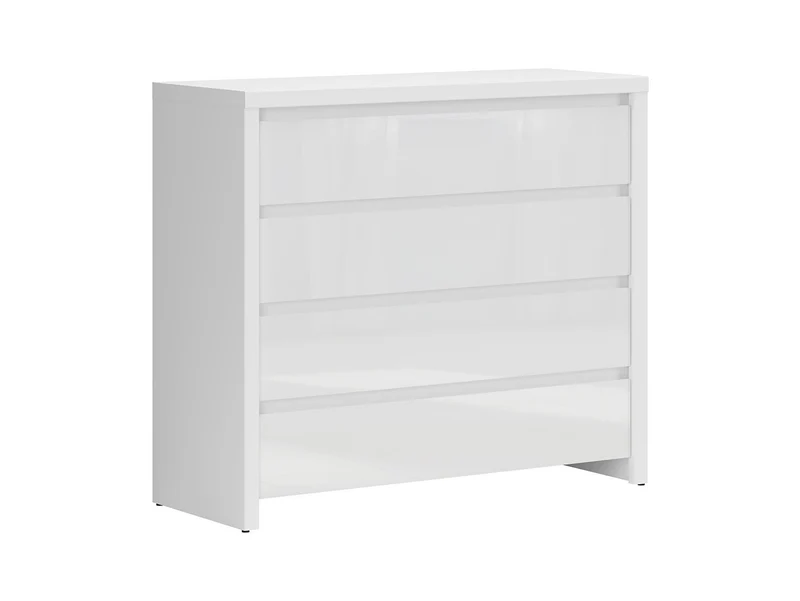 Larios Chest of Drawers 105x91 cm – White Matt & White Gloss, 4 Drawers, Angled Fronts