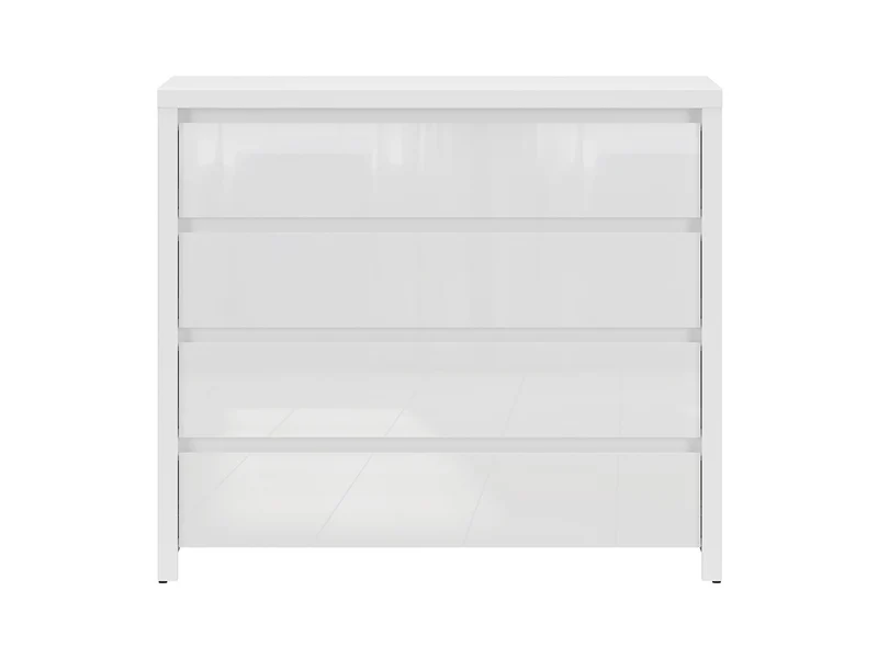 Larios Chest of Drawers 105x91 cm – White Matt & White Gloss, 4 Drawers, Angled Fronts