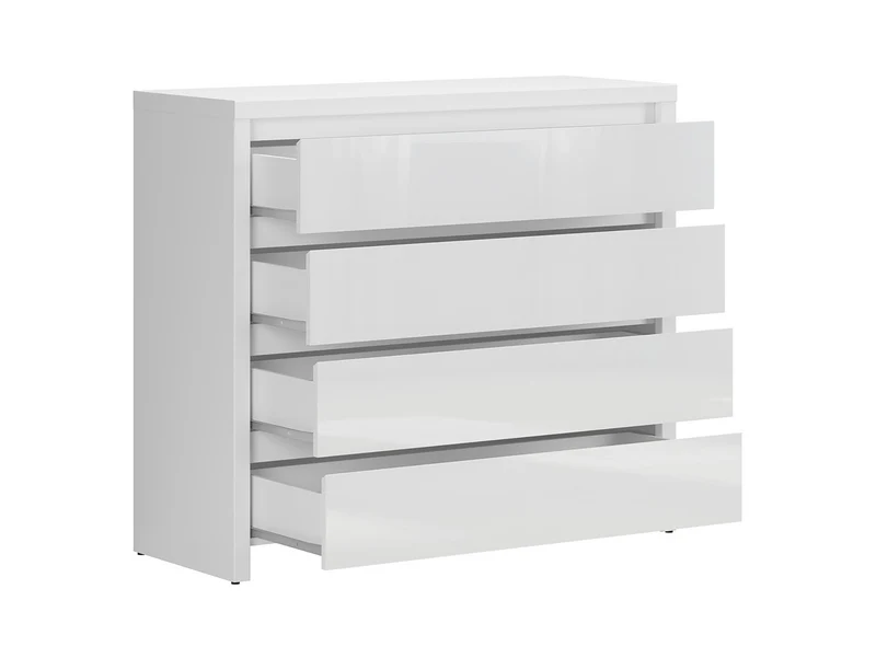 Larios Chest of Drawers 105x91 cm – White Matt & White Gloss, 4 Drawers, Angled Fronts