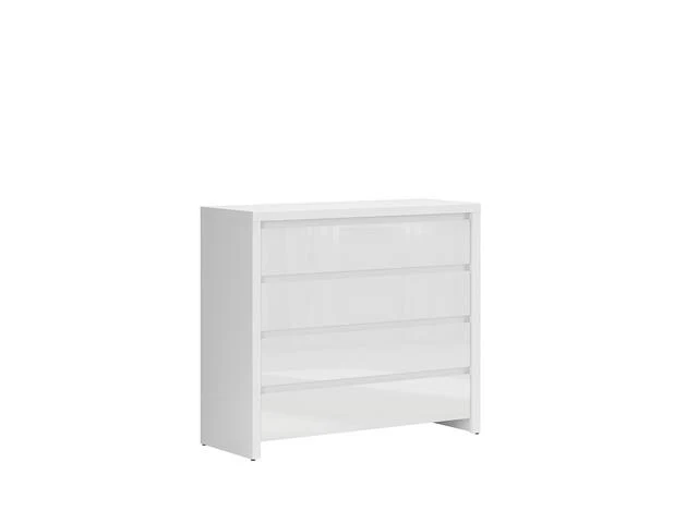 Larios Chest of Drawers 105x91 cm – White Matt & White Gloss, 4 Drawers, Angled Fronts