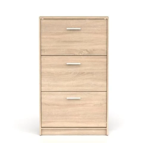 Nepo Plus Shoe Cabinet – 3-Compartment Hallway Shoe Storage with Drop-Down Doors | Sonoma Oak | 70×120.5 cm