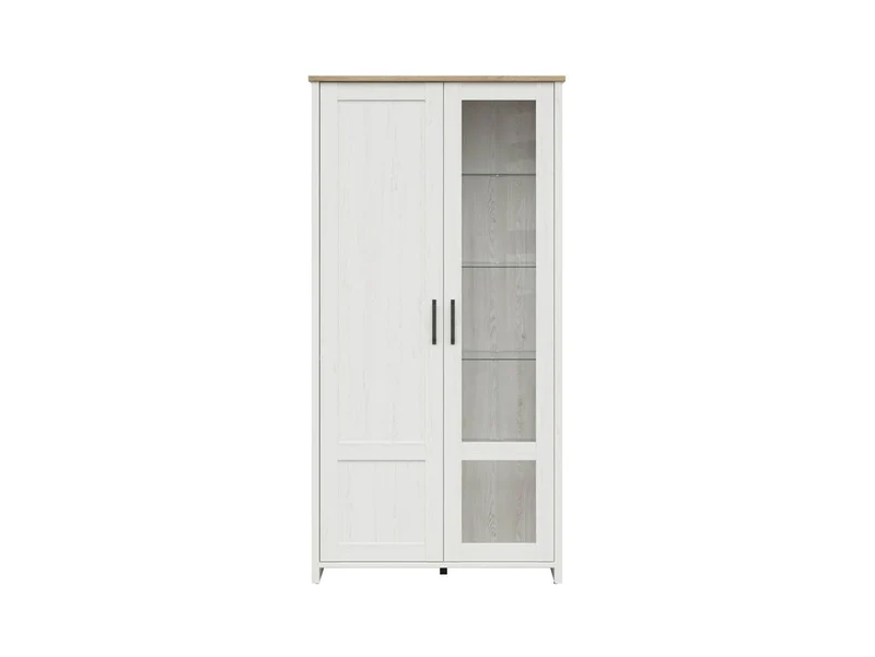 Loksa Display Cabinet – Tall Scandinavian Glazed Vitrine with LED Lighting | Andersen Pine White / Grandson Oak | 101.5×200.5 cm