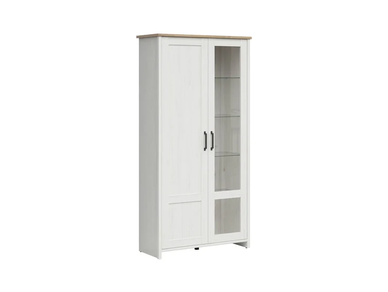 Loksa Display Cabinet – Tall Scandinavian Glazed Vitrine with LED Lighting | Andersen Pine White / Grandson Oak | 101.5×200.5 cm