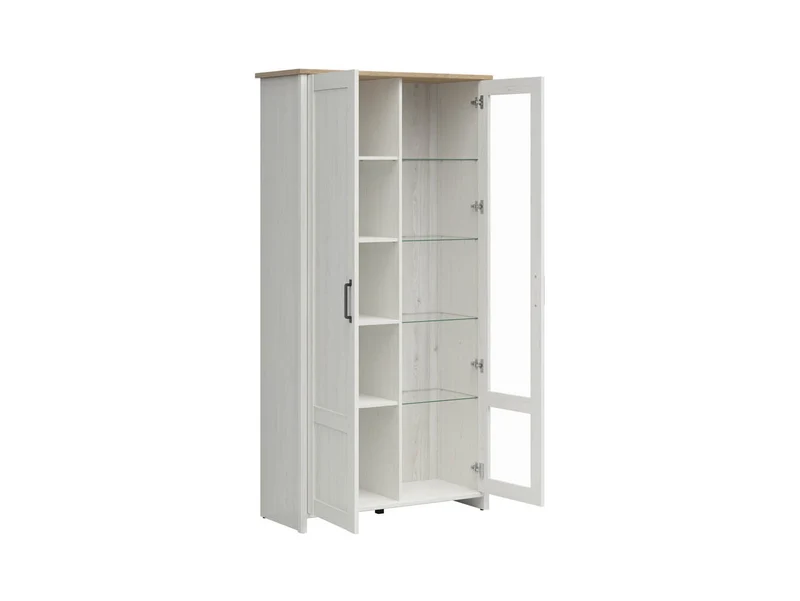 Loksa Display Cabinet – Tall Scandinavian Glazed Vitrine with LED Lighting | Andersen Pine White / Grandson Oak | 101.5×200.5 cm