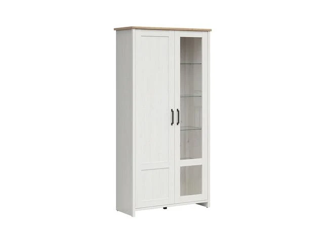 Loksa Display Cabinet – Tall Scandinavian Glazed Vitrine with LED Lighting | Andersen Pine White / Grandson Oak | 101.5×200.5 cm