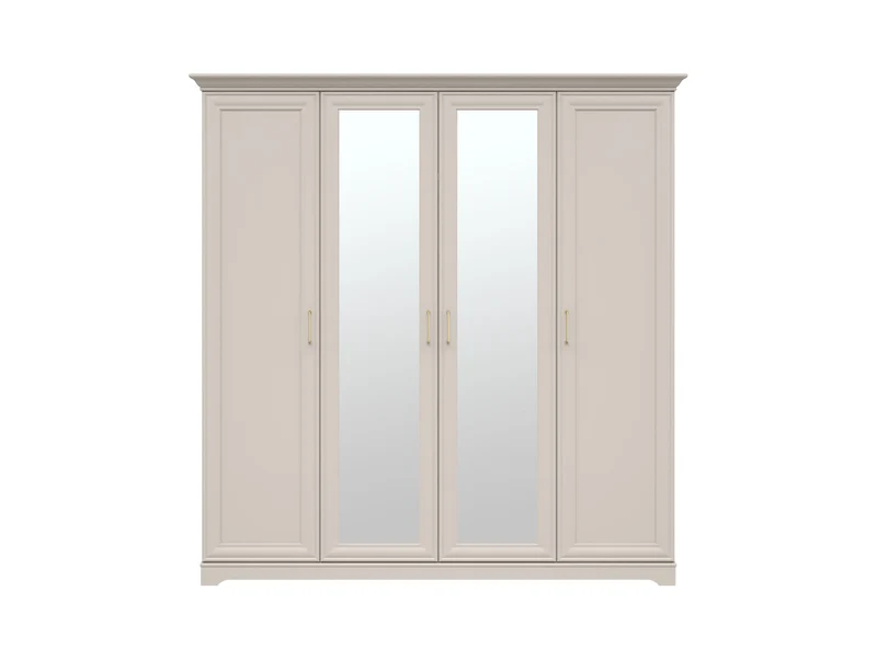 Anga 4-Door Wardrobe with Mirror – Soft-Close, Brushed Gold Handles & Hanging Rails | Uni Kashmir | 209.5×216 cm