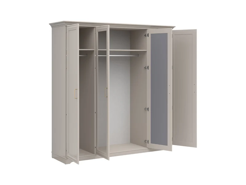 Anga 4-Door Wardrobe with Mirror – Soft-Close, Brushed Gold Handles & Hanging Rails | Uni Kashmir | 209.5×216 cm