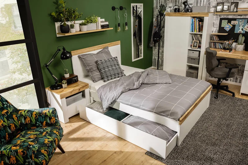 Holten Under-Bed Storage Drawer for 160 & 180 Beds – Wheeled Bedding Drawer with Dust Skirt | White / White Gloss | 199×79.5 cm
